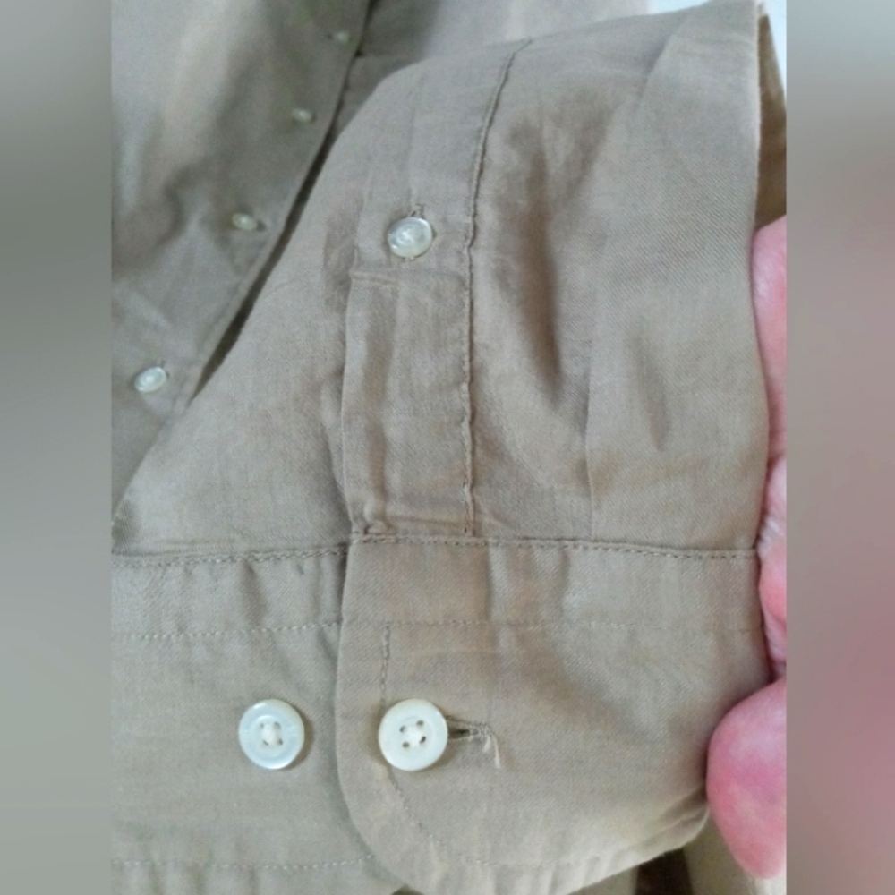 BANANA REPUBLIC Untucked Slim 100% Lightweight COTTON Khaki Tan Shirt | XL - Picture 5 of 9